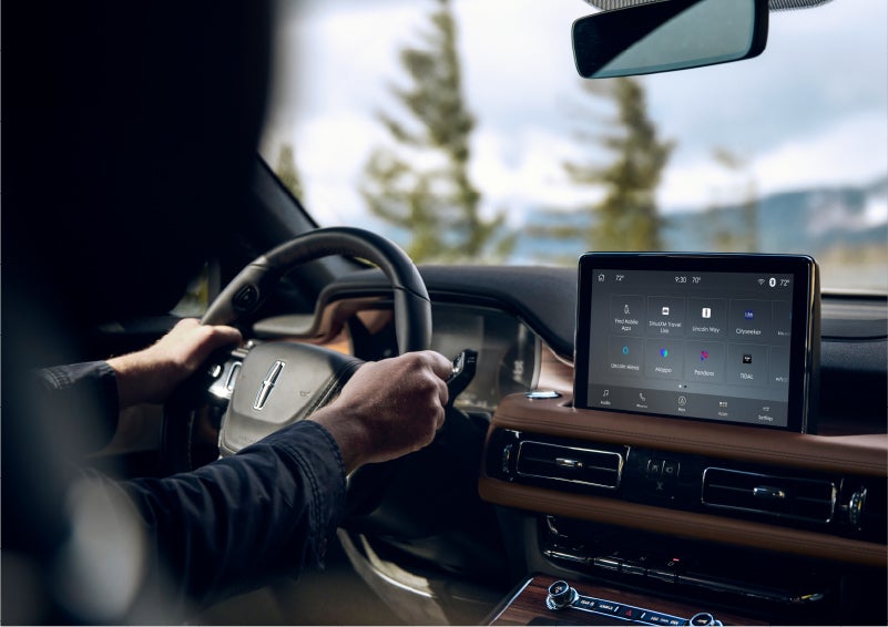 The Lincoln+Alexa app screen is displayed in the center screen of a 2023 Lincoln Aviator® Grand Touring SUV | Stivers Lincoln in Waukee IA