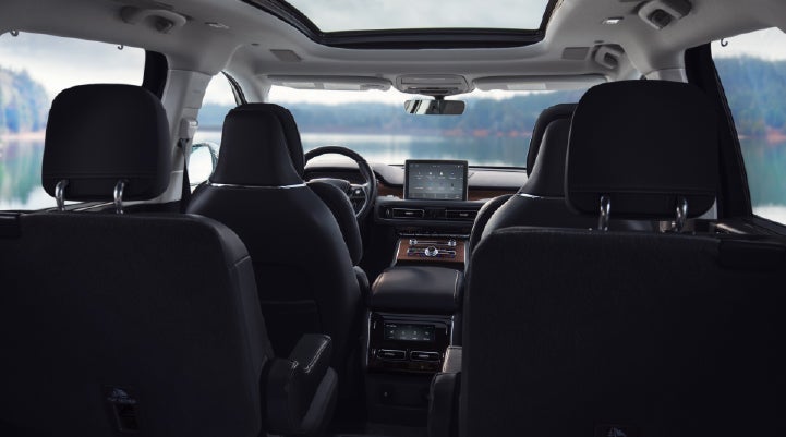 The interior of a 2024 Lincoln Aviator® SUV from behind the second row | Stivers Lincoln in Waukee IA