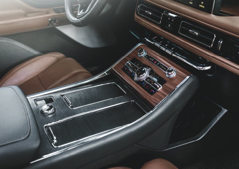The front center console of a 2024 Lincoln Aviator® SUV is shown | Stivers Lincoln in Waukee IA