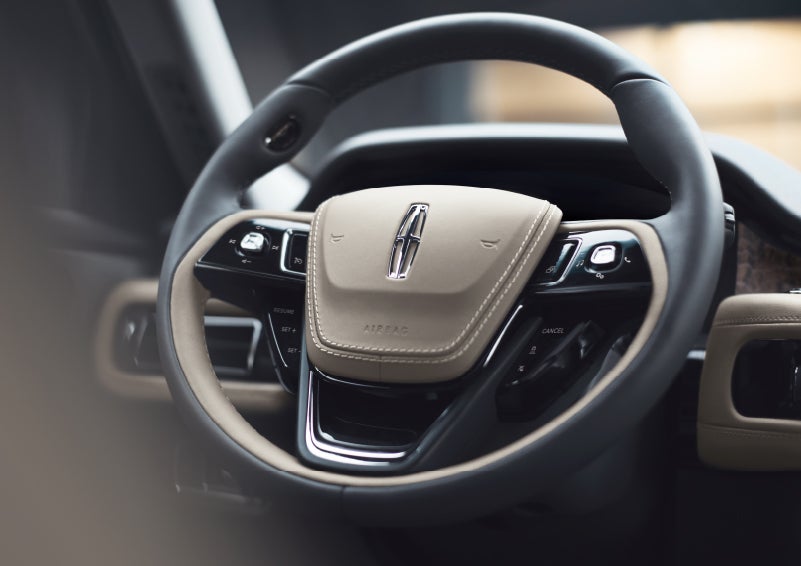 The intuitively placed controls of the steering wheel on a 2024 Lincoln Aviator® SUV | Stivers Lincoln in Waukee IA