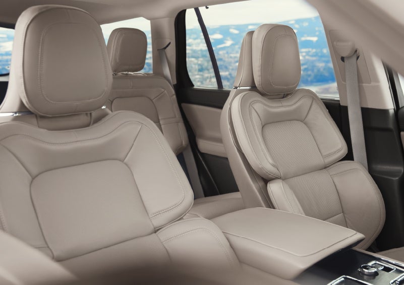 The interior of a 2024 Lincoln Aviator® SUV in the Sandstone interior color | Stivers Lincoln in Waukee IA
