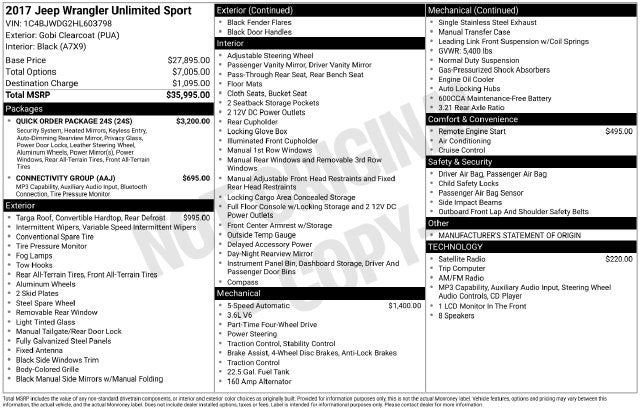 2017 Jeep Wrangler Unlimited Sport