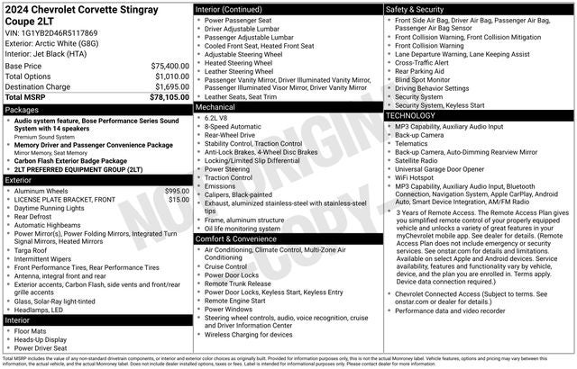 2024 Chevrolet Corvette Stingray 2LT