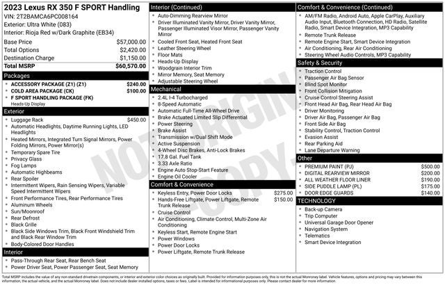 2023 Lexus RX 350 F Sport Handling