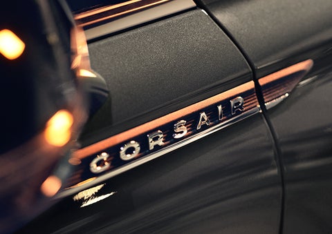 The stylish chrome badge reading “CORSAIR” is shown on the exterior of the vehicle. | Stivers Lincoln in Waukee IA