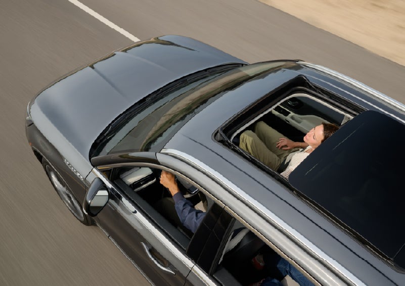 The available panoramic Vista Roof® of a 2027 Lincoln Aviator® SUV is open. | Stivers Lincoln in Waukee IA