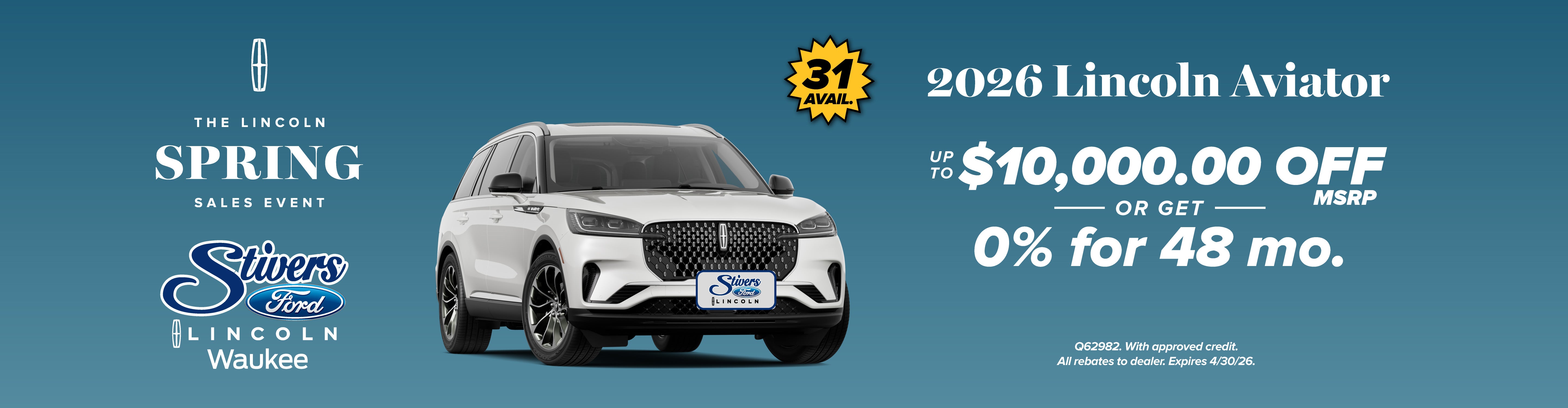 2026 Lincoln Aviator save up to $10,000 or 0%