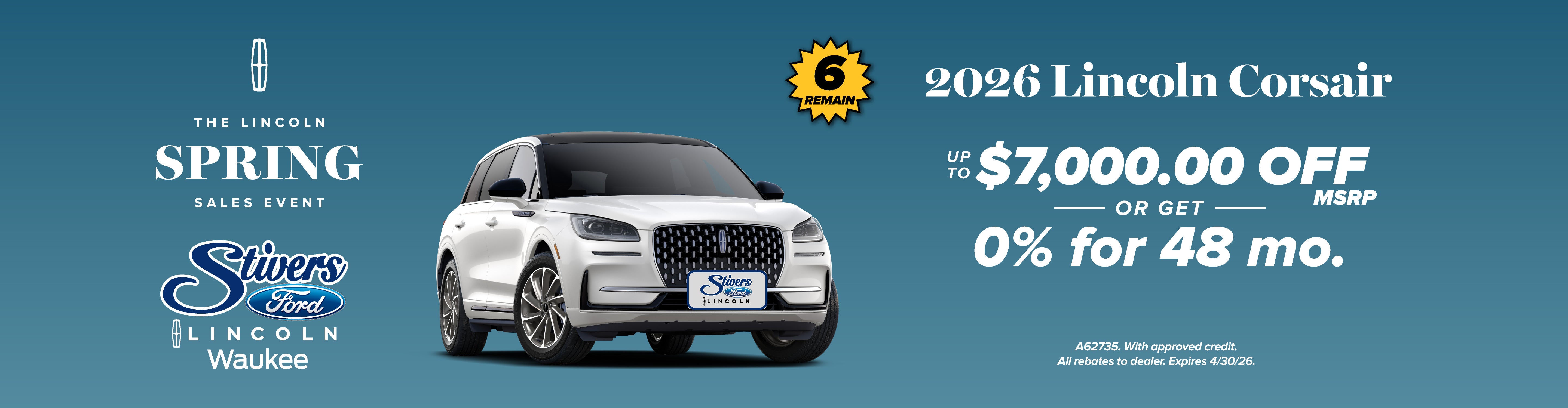 2026 Lincoln Corsair save up to $7,000 or 0%